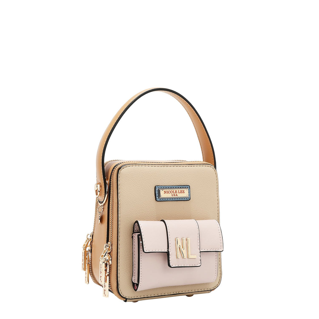 BANDOLERA CON BOLSILLO Y BLOQUES DE COLOR (TAUPE)-2